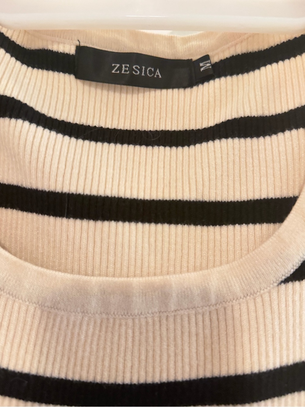 Zesica Cream & Black Striped Ribbed Crew Dress